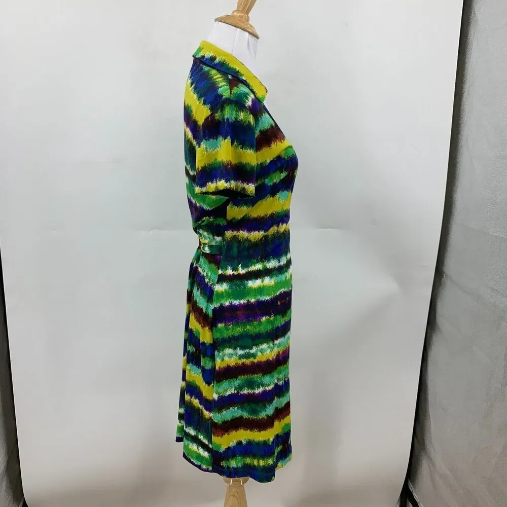 Calvin Klein Tie Dye Wrap Womens 4 Cap Sleeve Plunge V Neck Collar Waist Tie